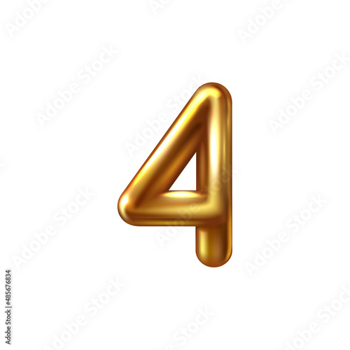 3d golden embossed number four on white background.