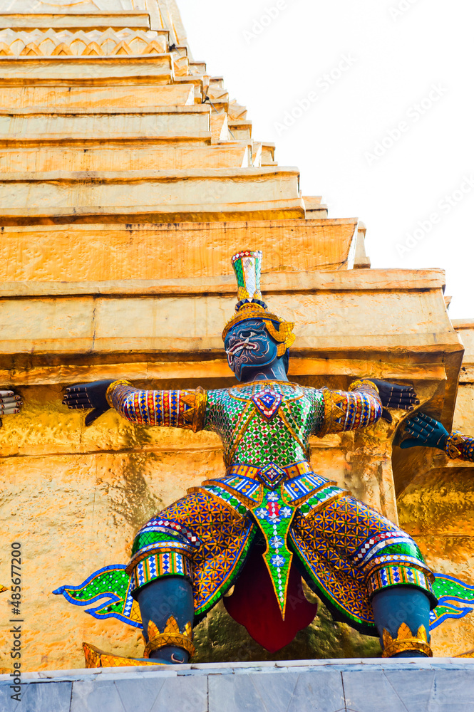 Fototapeta premium Colourful guardian statue close up, Grand Palace, Bangkok, Thailand, Southeast Asia, Asia, Southeast Asia