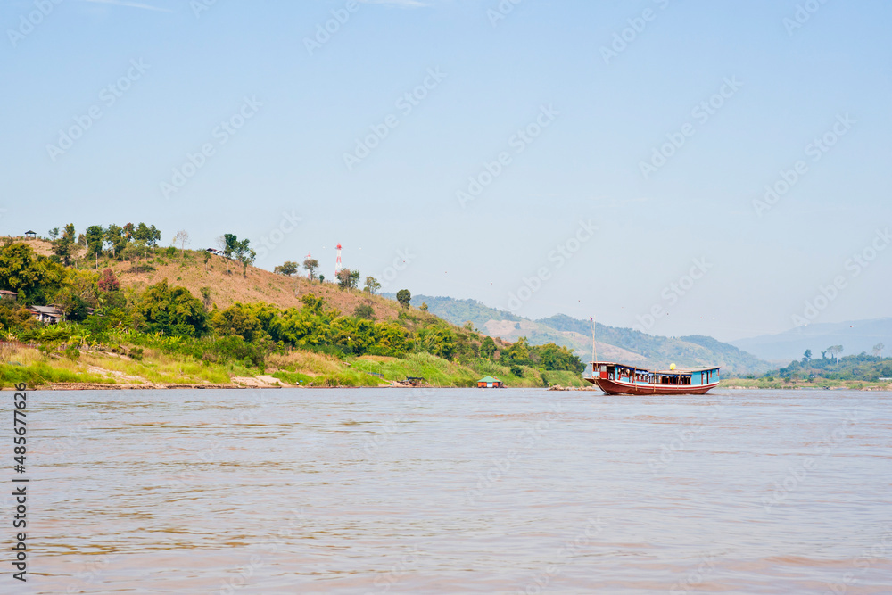 Slow Boat from Thailand to Vientiane, Laos on the Mekong River, Southeast Asia Slow Boat from Thailand to Vientiane, Laos on the Mekong River, Southeast Asia