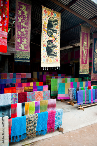 Scarves for Sale in a Market Outside Luang Prabang, Laos, Southeast Asia
