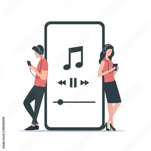 Music listening. Online music service. Colored flat vector illustration.