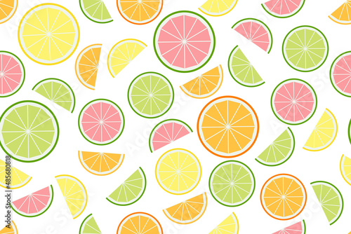 Fotótapéta citrus fruit slices vector pattern on white background, seamless summer decor