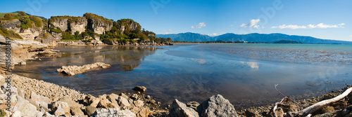Panoramic Photo of Rugged, Rocky, Ligar Bay in the Golden Bay Region of South Island, New Zealand