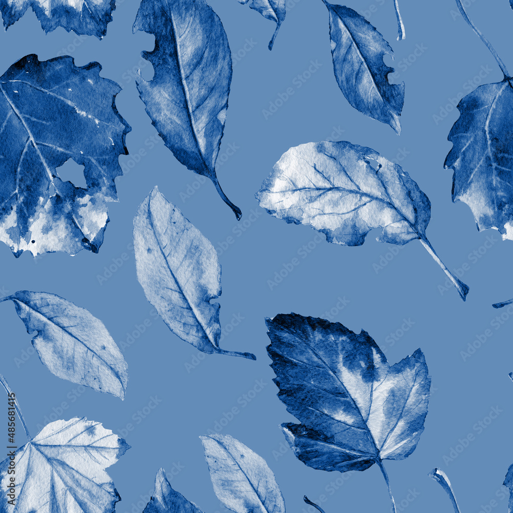 Autumn leaves in watercolor, seamless pattern for printing on fabric or paper.