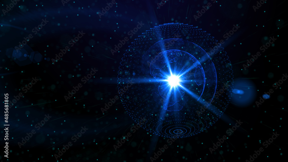 Fototapeta premium Digital blue planet of Earth, 3D animation