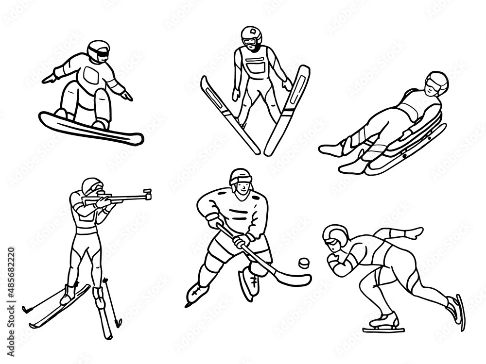 Winter sport set in doodle style. Isolated vector.