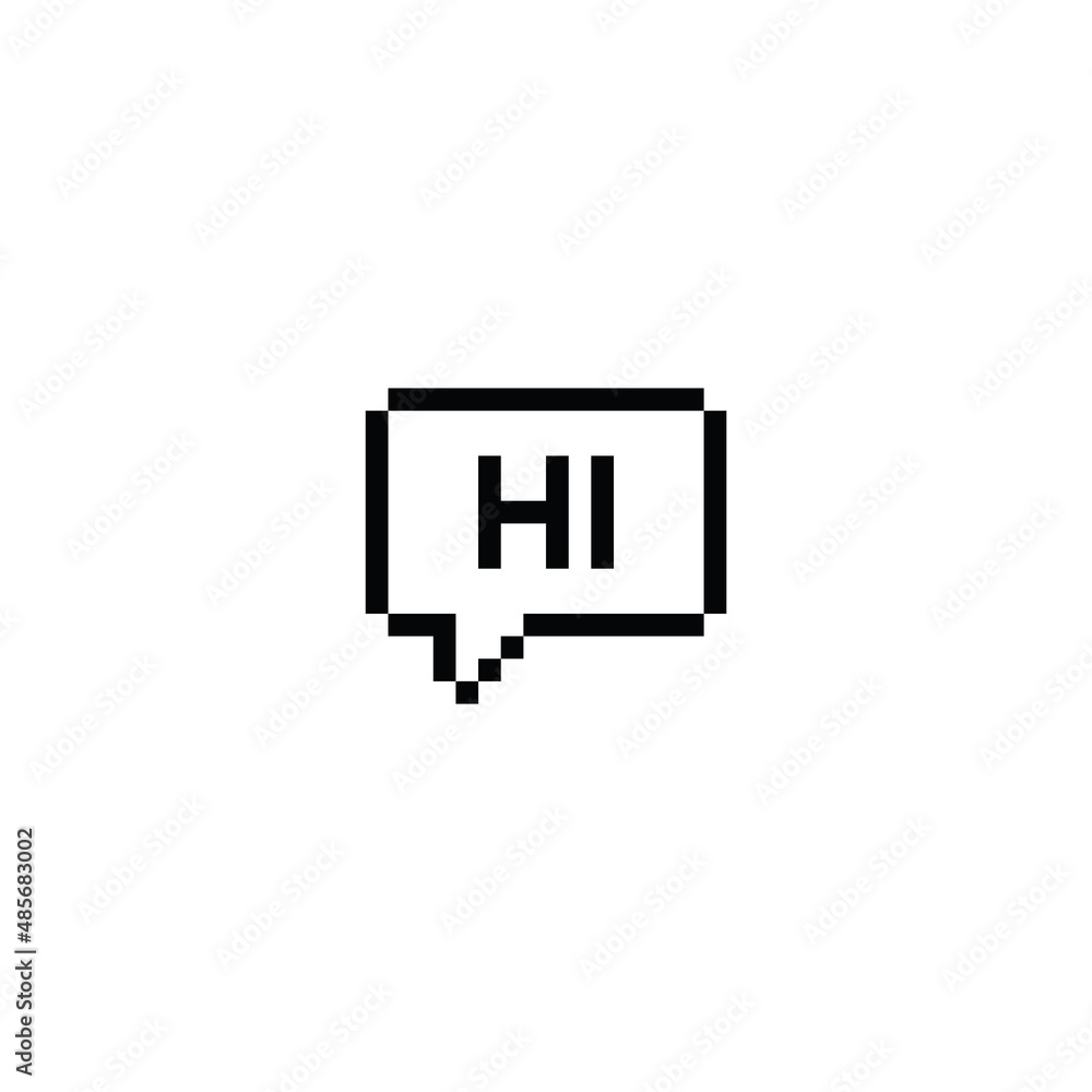 Fototapeta premium pixel hi icon. speech bubble, chat sign pixel art icon vector 8 bit game 