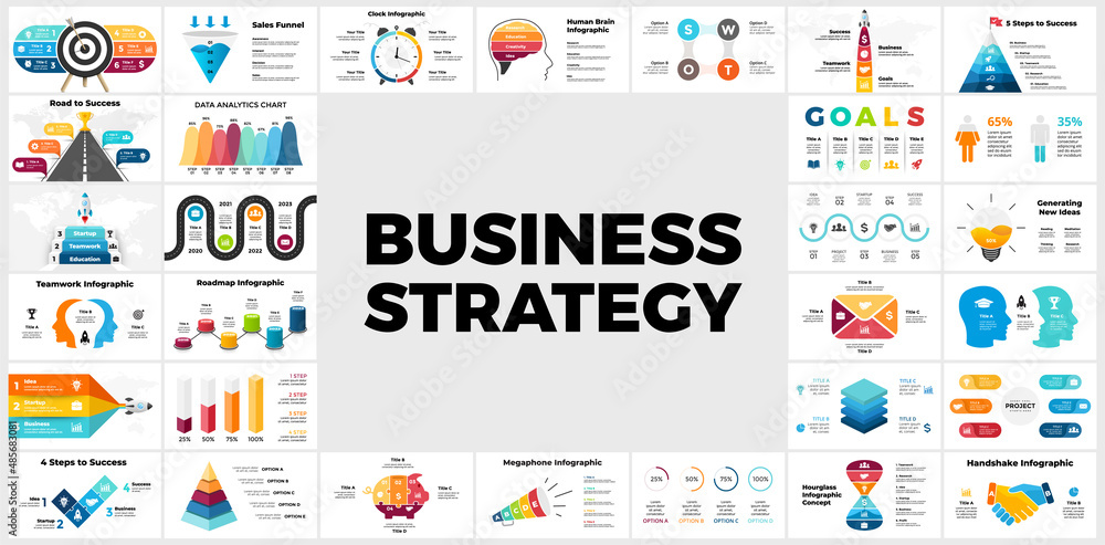 Business Strategy Infographics. Presentation slide templates. 3, 4, 5 ...