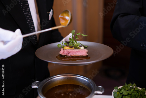 The moment you put the sauce on the beef fillet