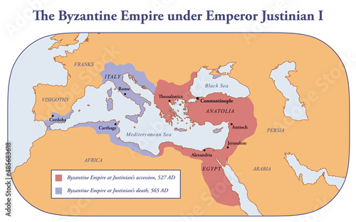 The Byzantine empire under Emperor Justinian I, before his accession and after his death