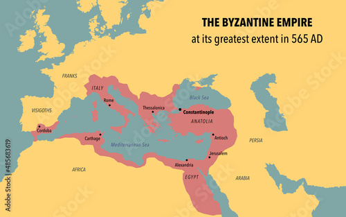 Canvastavla Map of Byzantine Empire at its greatest extent in 565 AD