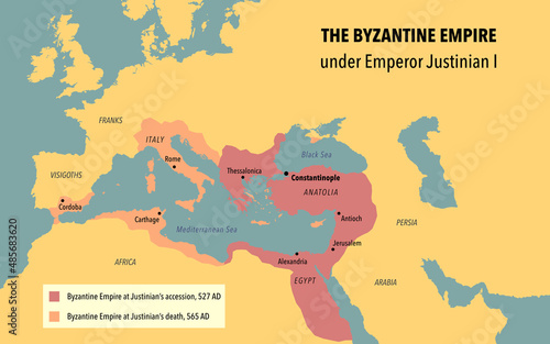 Fototapeta The Byzantine empire under Emperor Justinian I, before his accession and after h