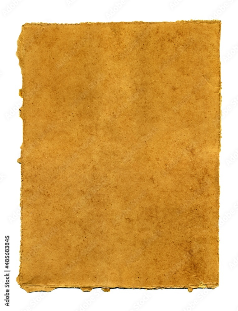 Blank old rough cardboard sheet with ragged edges on white background as a background