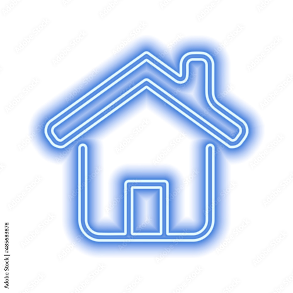 Blue neon house with door, roof and chimney isolated on white Blue neon house with door, roof and chimney isolated on white