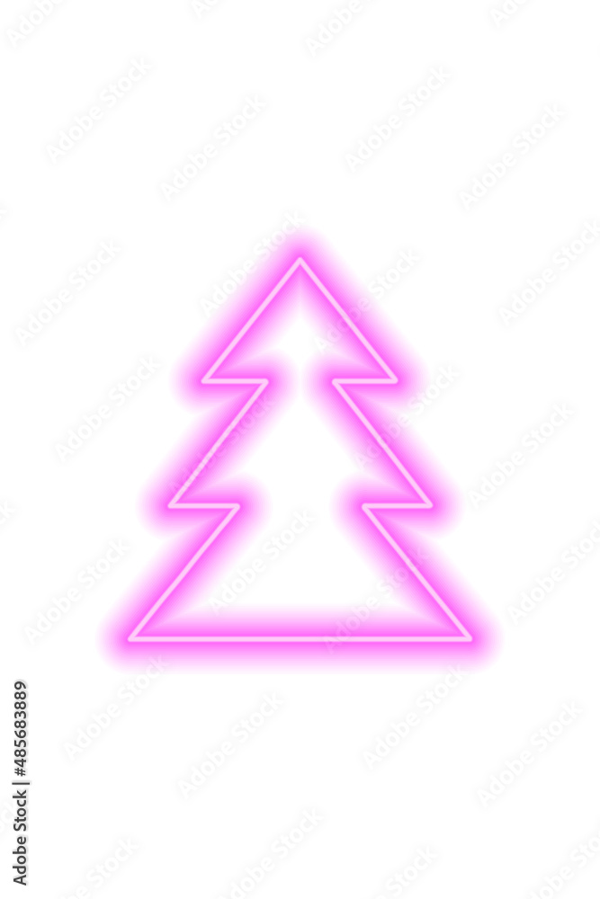 Simple pink neon shape of a Christmas tree isolated on white Simple pink neon shape of a Christmas tree isolated on white