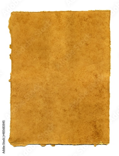 Blank old rough cardboard sheet with ragged edges on white background as a background