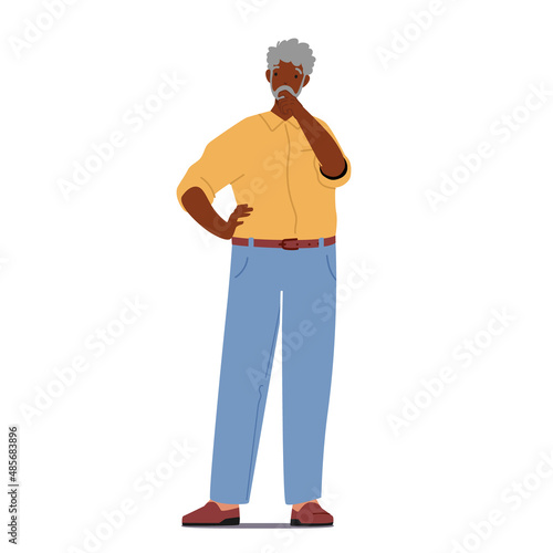 Confused Old Male Character Forget or Trying to Remember Something Isolated on White Background. Forgetful Senior Man
