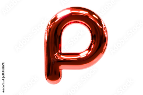 Balloon font metellic red letter P made of realistic helium balloon, Premium 3d illustration.