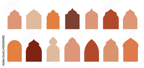 Collection of oriental style windows and arches. Modern boho colors, minimalistic design