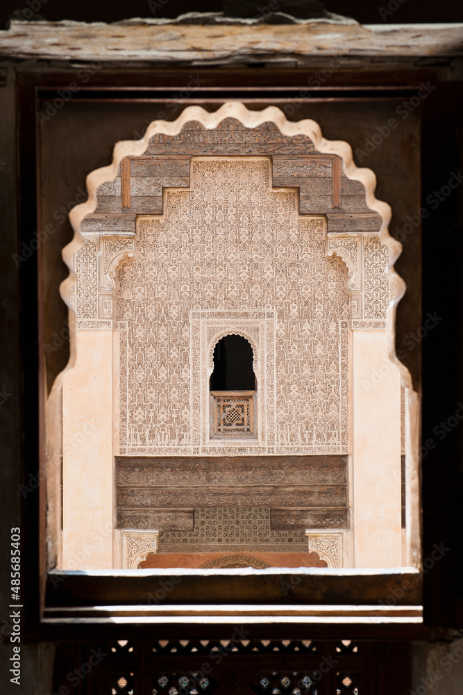 Beautifully decorated Medersa Ben Youssef, the old Islamic school, Marrakech (Marrakesh) old Medina, Morocco, North Africa, Africa