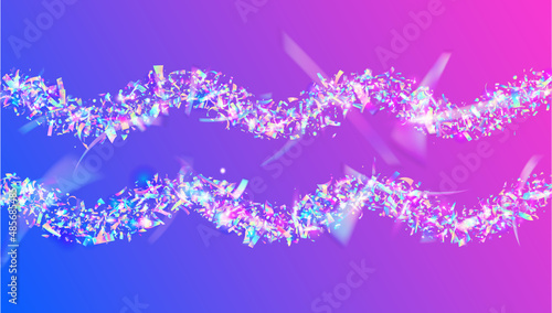 Neon Confetti. Blue Blur Sparkles. Unicorn Art. Crystal Foil. Cristal Tinsel. Transparent Background. Metal Festival Wallpaper. Laser Prism. Pink Neon Confetti