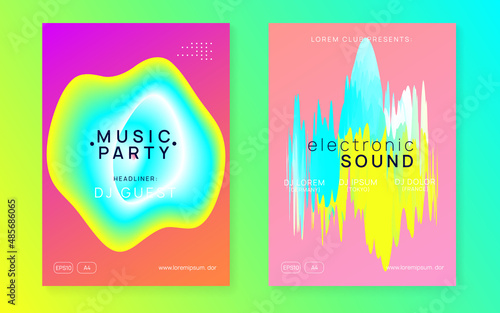 Neon Flyer. Music And Nightlife Shape. Fun Disco Poster. Memphis Background For Brochure Vector. Jazz Glitch For Cover. Yellow And Turquoise Neon Flyer