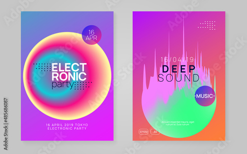 Music Flyer. Abstract Pattern For Brochure Shape. Indie Art For Magazine. Fun Sound Party. Dance And Concert Vector. Rainbow Music Flyer