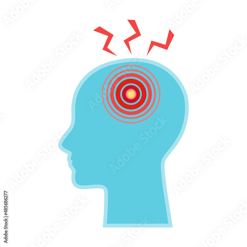 Silhouette human head with brain disease, headache, pain point, migraine. Medical concept vector illustration. Design for poster, print, background, landing page
