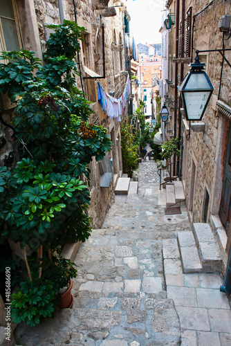 One of the narrow side streets in Dubrovnik Old Town  Dalmatian Coast  Croatia