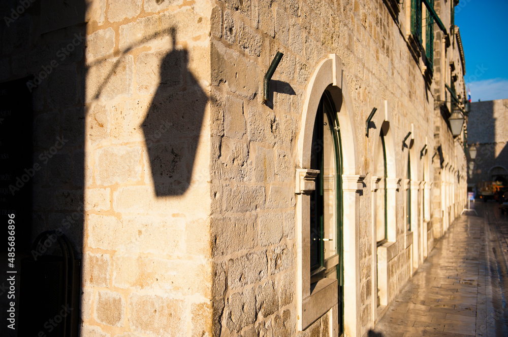Dubrovnik Old Town, shadow of a street lamp, Croatia