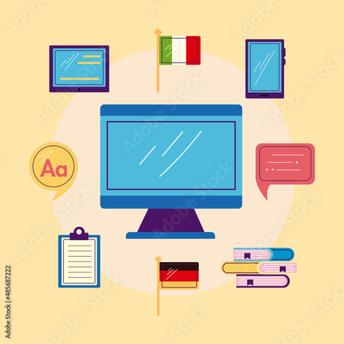 online lenguage learning nine icons