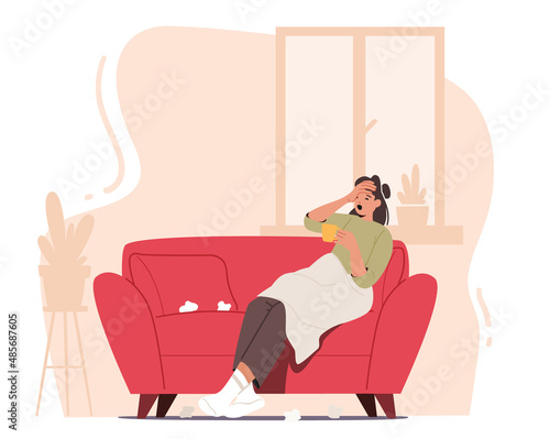 Female Character Got Flu or Influenza Symptoms. Seasonal Disease, Illness, Medicine and Sickness Treatment Concept