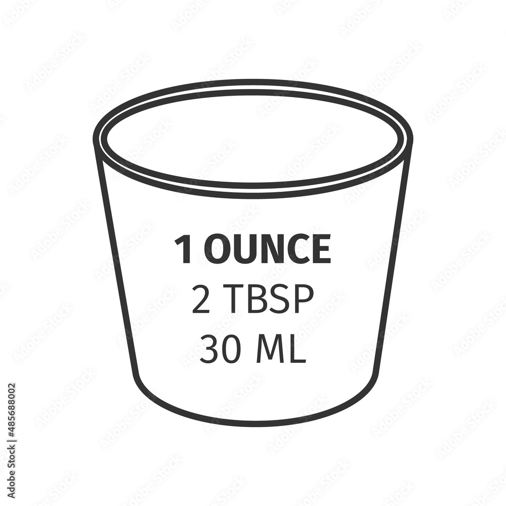 Fluid ounce glass converted to tablespoons and milliliters. Unit of volume for measuring liquids isolated on white background. Cookbook infographic. Vector outline illustration Fluid ounce glass converted to tablespoons and milliliters. Unit of volume for measuring liquids isolated on white background. Cookbook infographic. Vector outline illustration
