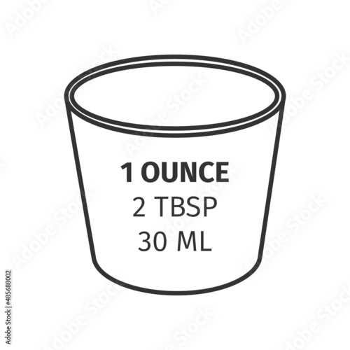 Fluid ounce glass converted to tablespoons and milliliters. Unit of volume for measuring liquids isolated on white background. Cookbook infographic. Vector outline illustration