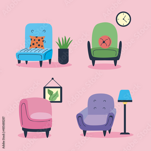 armchairs and sofas four icons