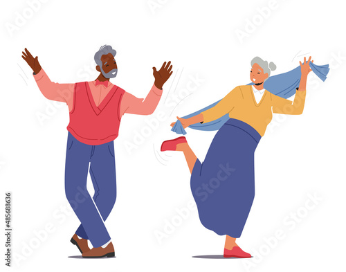 Cheerful Old People Dancers. Elderly Man and Woman Fun, Leisure or Active Hobby Concept. Senior Characters Dance