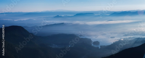 Adams Peak (Sri Pada) at sunrise, view from the summit in the Central Highlands of Sri Lanka, Asia © Matthew