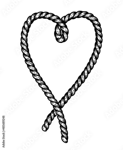 Decorative lasso rope heart. Valentines Day romantic love symbol isolated over white