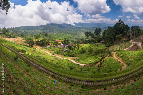Haputale  railway running through tea plantations on a tea estate in the Sri Lanka Hill Country  Nuwara Eliya District  Asia
