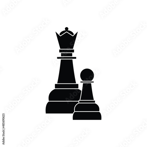 The Pawn and Queen icon vector chess pieces. Chessmen figure. 