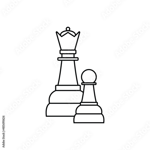 The Pawn and Queen icon vector chess pieces. Chessmen figure. 