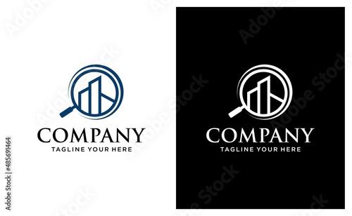 City finder or analysis vector logo template. This design use magnifying glass symbol. Suitable for industrial. on a black and white background.