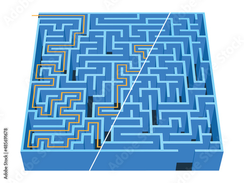 Blue Labyrinth / Maze with Solution for games book (ID: 485691678)