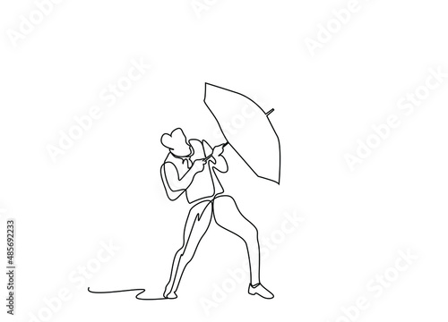 worried person holding umbrella and trying to be protected