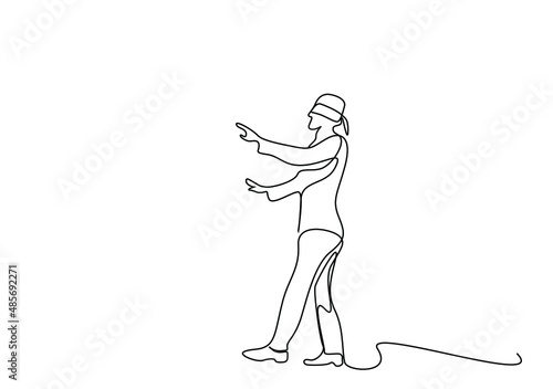 blindfolded walking businessman takes a step