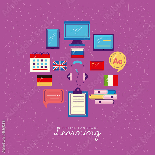 online lenguage learning icons around