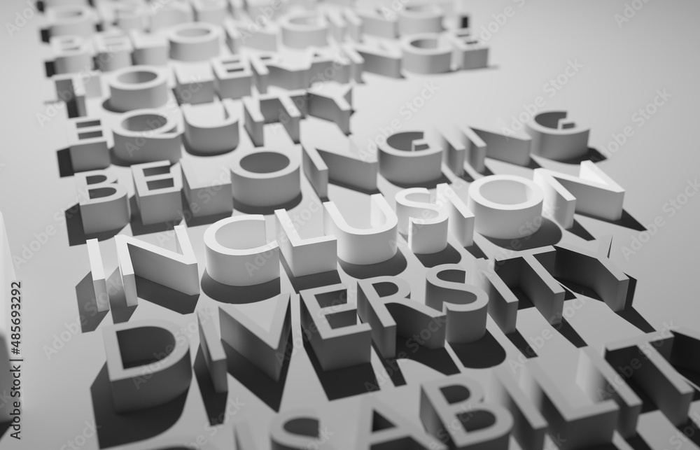 Obraz premium Inclusione, diversità e uguaglianza, parole 3d illustrazione 3d