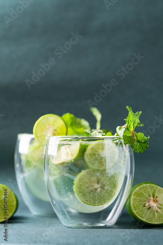 Green lime juice soda with mint leaf, Fresh drink in summer season