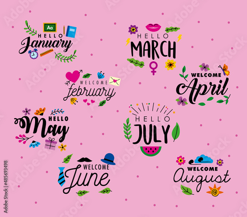 hello month eight letterings