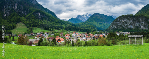 Slovenia, Mojstrana, seen below Mount Triglav in Triglav National Park, Julian Alps, Upper Carniola, Slovenia
